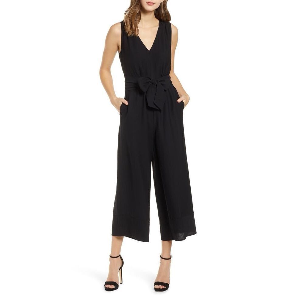 New Nordstrom All In Favor Black Tie Front Sleeveless Black Jumpsuit Small